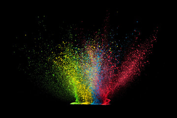 Explosion of colour powder isolated on black background. Abstract colour background