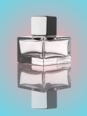 transparent square perfume bottle with reflection