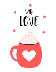 valentines card with cute cup, vector illustration