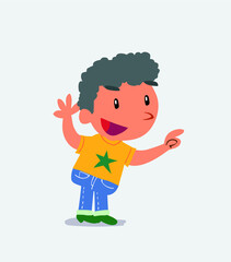 cartoon character of little boy on jeans pointing while arguing