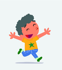 cartoon character of little boy on jeans running euphoric