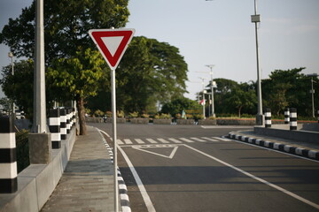 sign three-way junction on the road