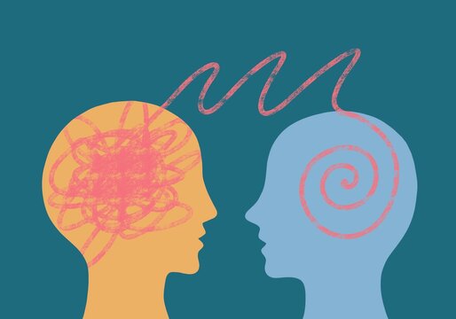 Illustrazione due persone discutono. Ragionare. Ispirazione. Brain-storming. Psicologia 