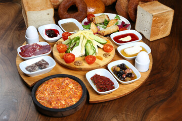  Traditional Turkish Breakfast on the wooden table