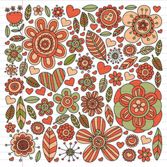 Flowers March 8. Doodle floral pattern. Vector icons for women.