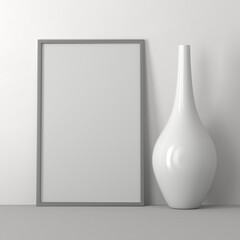 White vase and frame on the wall