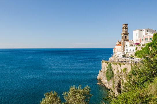 panoramic view of Atrani, a little fishing village on Amalfi Coast, Italy.