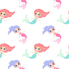 Cute cartoon mermaids seamless pattern. Underwater pattern. Ocean pattern. Fairy tale pattern.