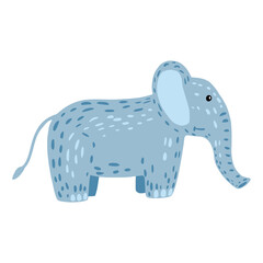 Elephant isolated on white background. Cute cartoon character color blue in doodle style.