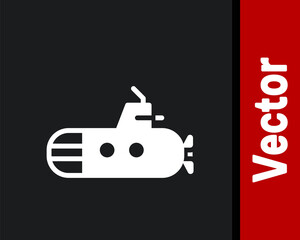 White Submarine icon isolated on black background. Military ship. Vector.