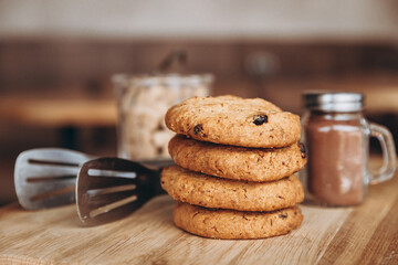 close up Homemade cookies with boiled condensed milk on a table background. Copy space, festive Christmas mood, 4 cookies lying on top of each other