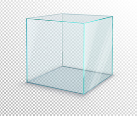 empty glass showcase cube on transparent background. Vector illustration - obrazy, fototapety, plakaty