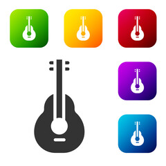 Black Mexican guitar icon isolated on white background. Acoustic guitar. String musical instrument. Set icons in color square buttons. Vector.