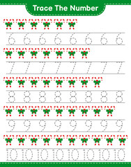 Fototapeta na wymiar Trace the number. Tracing number with Candy Canes. Educational children game, printable worksheet, vector illustration