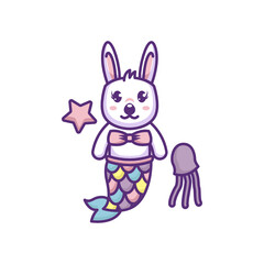 Fototapeta na wymiar Cute bunny mermaid mascot design