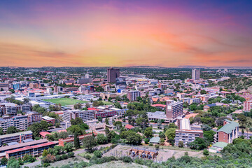 aerial view of bloemfontein city twilight in Free State South Africa
