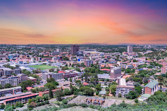 Aerial View Of Bloemfontein City Twilight In Free State South Africa