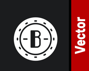 White Cryptocurrency coin Bitcoin icon isolated on black background. Physical bit coin. Blockchain based secure crypto currency. Vector.