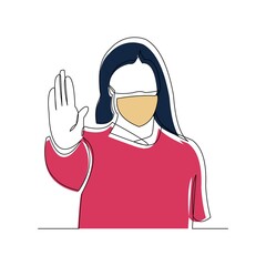 continuous line drawing of women wearing surgical mask to protect disease, flu, air pollution, pandemic, virus. Vector illustration
