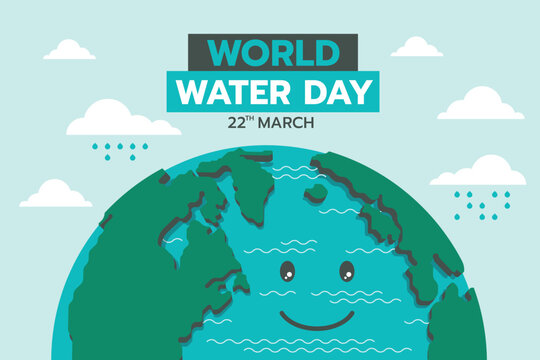 world water day banner cute globle with water smile and raining vector design
