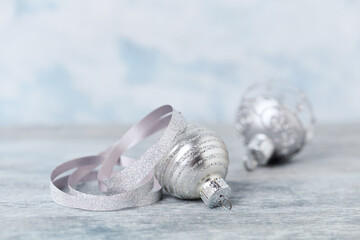 Christmas decoration. Bright wooden background. Close up. 