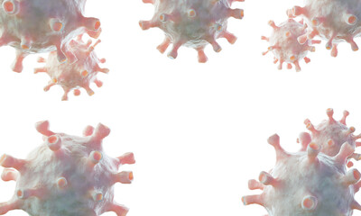 Group of realistic coronavirus with empty place for your text. COVID-19 background, 3D illustration