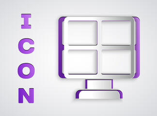 Paper cut Solar energy panel icon isolated on grey background. Paper art style. Vector.