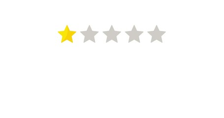 Seamless 4K Stock video, white background. Looped motion animated footage, hand pressing one star rating.  2d animation, dissatisfied customer gives bad review, negative client feedback, poor service