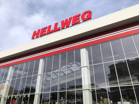 Berlin, Germany - October 13, 2020: Exterior of Hellweg, store specialized for building supplies, garden furniture, bathroom and sanitary