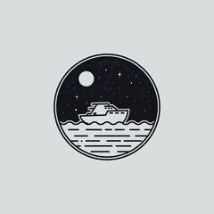 Obraz premium mono line art vector of cruise ship on the ocean night.