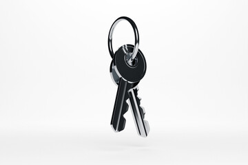 3d illustration of a silver metal bunch of keys from a new house, apartment on a white isolated background