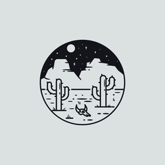 mono line art vector of desert ecosystem in  illustration.