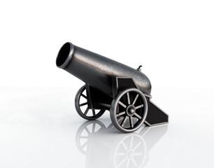 Ancient cannon. 3d Illustration of vintage cannon on white background. Medieval weapon for your design