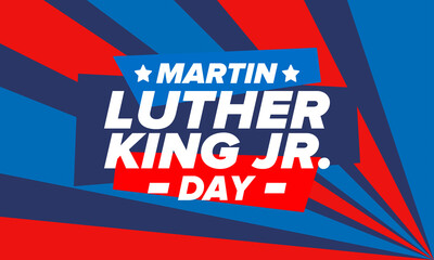 Martin Luther King, Jr. Day. Celebrated annual in United States in January, federal holiday. African American Rights Fighter. Patriotic american elements. Poster, card, banner, background. Vector