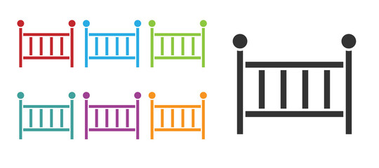 Black Baby crib cradle bed icon isolated on white background. Set icons colorful. Vector.