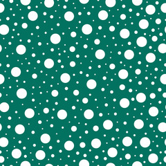 Snowflakes doodle seamless pattern vector, Christmas holidays season green background for cards, banners, wrapping paper, posters, scrapbooking, pillow, cups and fabric design. 