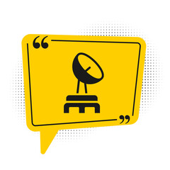 Black Radar icon isolated on white background. Search system. Satellite sign. Yellow speech bubble symbol. Vector.