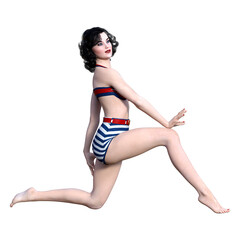 3D Rendering Pinup Girl on White