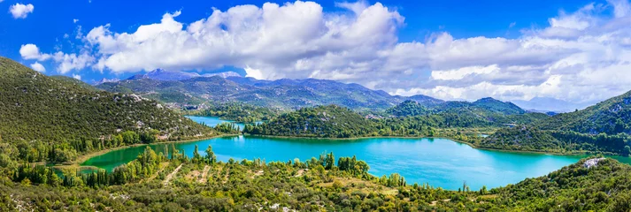 Gardinen Nature scenery, beautiful landscape of turquoise Bacina lake in Croatia. Dalmatia region © Freesurf