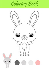 Coloring book little baby rabbit. Coloring page for kids. Educational activity for preschool years kids and toddlers with cute animal. Black and white vector stock illustration.