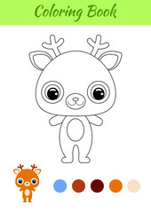 Coloring book little baby deer. Coloring page for kids. Educational activity for preschool years kids and toddlers with cute animal. Black and white vector stock illustration.
