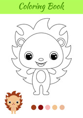 Coloring book little baby hedgehog. Coloring page for kids. Educational activity for preschool years kids and toddlers with cute animal. Black and white vector stock illustration.