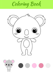 Coloring book little baby koala. Coloring page for kids. Educational activity for preschool years kids and toddlers with cute animal. Black and white vector stock illustration.