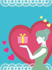 女性とプレゼント・ポスター・ハート