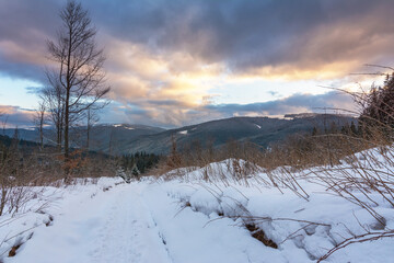 Winter, active vacation in the Carpathians with picturesque houses and lots of snow.