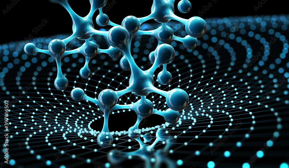 Leinwandbilder Molecule 3D illustration. Computer simulation and laboratory experiments. Decoding genome. Virtual modeling of chemical processes. Hi-tech in medicine