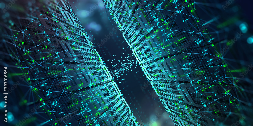 Leinwandbilder Digital space. Futuristic databases and artificial intelligence concept. Abstract 3D illustration of quantum megacomputer