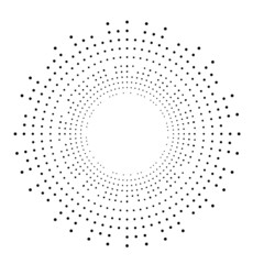 Radial halftone dots in Circle Form for comic books . fireworks Explosion background . Vector Illustration . Starburst
 round Logo . Circular Design element . Abstract Geometric half tones . Sunburst 