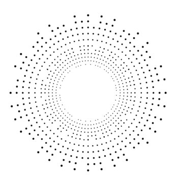 Radial halftone dots in Circle Form for comic books . fireworks Explosion background . Vector Illustration . Starburst
 round Logo . Circular Design element . Abstract Geometric half tones . Sunburst 