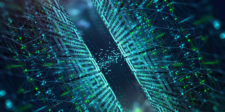 Digital space. Futuristic databases and artificial intelligence concept. Abstract 3D illustration of quantum megacomputer